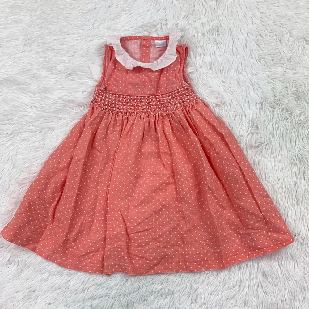 EdgeHill collection sleeveless linen blend smocked dress ruffle‎ collar